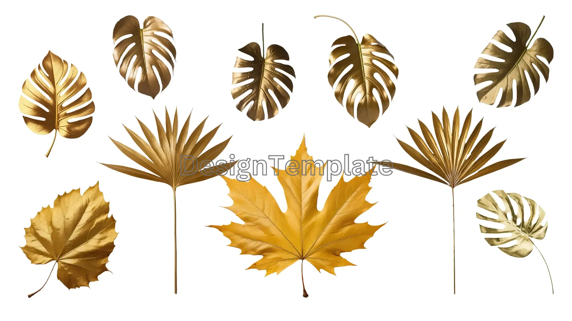 Gold Gradient Leaves Elements Pack for Graphic Design image